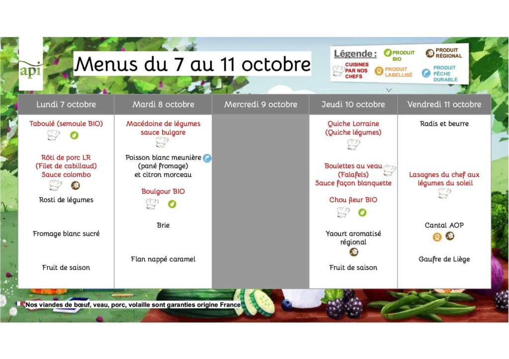 menu 5 du 7 au 11